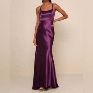 Dark Purple Satin Mermaid Maxi Dress